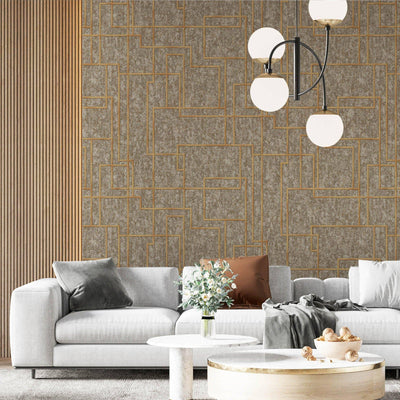 Modern Lines Geometric Wallpaper, Brown Contemporary 3D Embossed Wallcovering, Abstract Bold Wall Decor - Walloro High End Wallcoverings & More