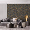 Modern Veined Texture Metallic Wallpaper, Black, Gold Modern 3D Embossed Marble Metallic Accents, Industrial Deign - Walloro High End Wallcoverings & More