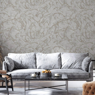 Modern Veined Texture Metallic Wallpaper, Gray, Copper Modern 3D Embossed Marble Metallic Accents, Industrial Deign - Walloro High End Wallcoverings & More