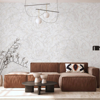 Modern Veined Texture Metallic Wallpaper, White, Silver Modern 3D Embossed Marble Metallic Accents, Industrial Deign - Walloro High End Wallcoverings & More