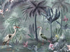 Nature Forest Wallpaper, Birds Palm Tree Wall Mural, Green Jungle Theme Large Wall Art, Non-Woven, Non-Adhesive, Removable, Exotic Wall Paper - Walloro High End Wallcoverings & More