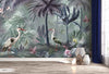 Nature Forest Wallpaper, Birds Palm Tree Wall Mural, Green Jungle Theme Large Wall Art, Non-Woven, Non-Adhesive, Removable, Exotic Wall Paper - Walloro High End Wallcoverings & More