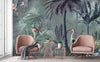 Nature Forest Wallpaper, Birds Palm Tree Wall Mural, Green Jungle Theme Large Wall Art, Non-Woven, Non-Adhesive, Removable, Exotic Wall Paper - Walloro High End Wallcoverings & More