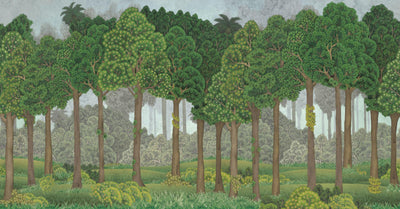 Nature Scene Trees Wall Mural, Green Forest Wallpaper, Large Landscape Custom Size Wall Covering, Non-Woven, Non-Pasted, Removable, Washable, Art - Walloro High End Wallcoverings & More