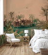 Nature Theme Wall Mural, Palm Trees Lake Scenic Wall Mural, Brown Jungle Scene Large Wall Art, Non-Woven, Non-Adhesive, Removable, Exotic Wall Paper, Washable - Walloro High End Wallcoverings & More