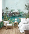 Nature Theme Wall Mural, Palm Trees Lake Scenic Wall Mural, Green Jungle Scene Large Wall Art, Non-Woven, Non-Adhesive, Removable, Exotic Wall Paper, Washable - Walloro High End Wallcoverings & More