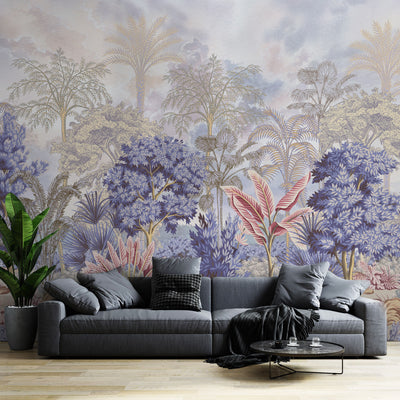 Nature Tropical Wallpaper, Purple Forest Wall Mural, Custom Size Trees Wall Art, Non-Woven, Non-Pasted, Removable, Washable, Oversized Wall Paper - Walloro High End Wallcoverings & More