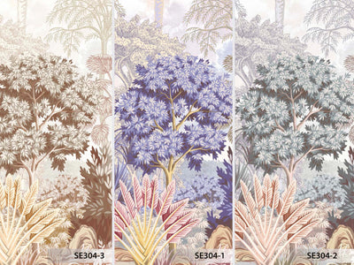 Nature Tropical Wallpaper, Purple Forest Wall Mural, Custom Size Trees Wall Art, Non-Woven, Non-Pasted, Removable, Washable, Oversized Wall Paper - Walloro High End Wallcoverings & More