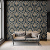 Oriental Damask Deep Embossed Wallpaper, Blue 3D Textured Wallcovering, Traditional, Extra Large 114 sq ft Roll, Stylish Wallpaper, Floral, Blue - Walloro High End Wallcoverings & More