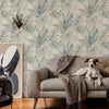 Palm Trees Embossed Wallpaper, Rich Textured Green Leaves Wallcovering, Large 114 sq ft Roll, Washable, Sturdy, Blue Plants Leaves Wallpaper - Walloro High End Wallcoverings & More