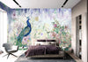 Peacock Forest Wall Mural, Blue Scenic Non-Woven Nature Theme Large Wall Poster, Non-Adhesive Modern Jungle Wall Art - Walloro High End Wallcoverings & More