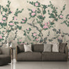 Peony Chinoiserie Blossom Wall Mural, Green Floral Bloom Wallpaper, Oversized Contemporary Custom Size Wall Art, Non-Woven, Non-Pasted, Removable - Walloro High End Wallcoverings & More