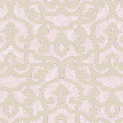 Pink Lace Trellis Wallpaper, Shiny Silver Gold Patterns Faded Colors Damask Design - Walloro High End Wallcoverings & More