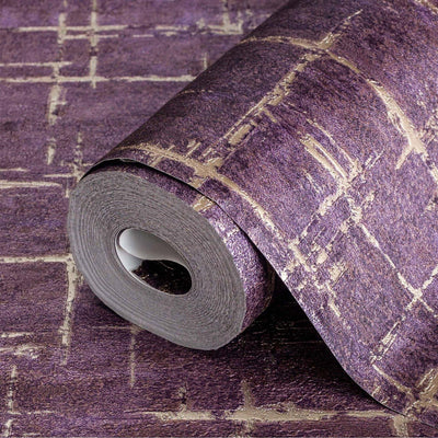 Purple Abstract Metallic Lines Wallpaper, 3D Deep Embosed Silver Gold Rustic Geometric Interior Decor - Walloro High End Wallcoverings & More