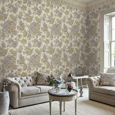 Purple Charming Floral Deep Embossed Wallpaper, Bloom Blossom Flower Design Interior Wall Decor - Walloro High End Wallcoverings & More