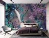 Purple Chinoiserie Peacock Floral Tropical Custom Wallpaper, Birds Wall Mural, Non-woven Non-Adhesive Wall Paper, Luxury, Large, Removable Washable Large Wall Art - Walloro High End Wallcoverings & More