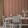 Red Timeless Bold Striped Wallpaper, Flocked Textured Velvet Feeling Thick Lines Wallcovering - Walloro High End Wallcoverings & More