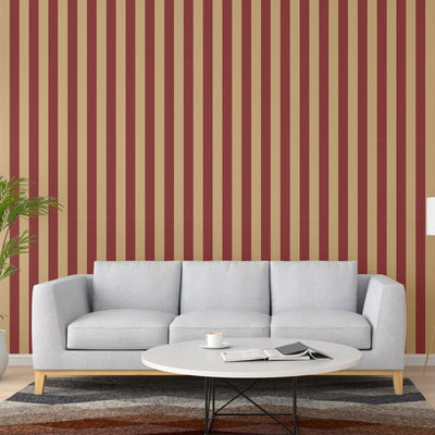 Red Timeless Bold Striped Wallpaper, Flocked Textured Velvet Feeling Thick Lines Wallcovering - Walloro High End Wallcoverings & More