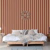 Red Timeless Bold Striped Wallpaper, Flocked Textured Velvet Feeling Thick Lines Wallcovering - Walloro High End Wallcoverings & More