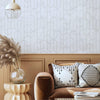 Rounded Shapes 3D Embossed Wallpaper, White Velvet Flocked Geometric Elegant Wallcovering - Walloro High End Wallcoverings & More