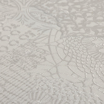 Silver Damask Quilted 3D Embossed wallpaper, Flocked Rich Textured Velvet Feel Luxury Wallcovering - Walloro High End Wallcoverings & More