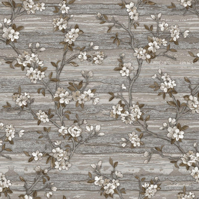 Stylish Floral Wallpaper, Gray, Brown Embossed Flocked Botanical Blossom Pattern, Bloom Design, Trendy Wall Accent Decoration - Walloro High End Wallcoverings & More