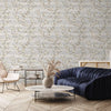 Stylish Floral Wallpaper, White, Silver Embossed Flocked Botanical Blossom Pattern, Bloom Design, Trendy Wall Accent Decoration - Walloro High End Wallcoverings & More