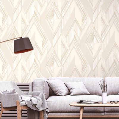 Stylish Herringbone Geometric Wallpaper, Cream Color Embossed Large Zigzag Pattern Wallcovering Wall Accent - Walloro High End Wallcoverings & More