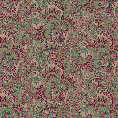 Stylish Paisley Green Red Wallpaper, Textured Wallcovering, Large 114 sq ft Roll, Washable, Home Wall Decor, Accent Wall Paper, Washable - Walloro High End Wallcoverings & More