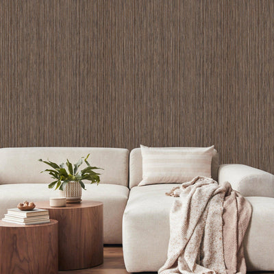 Stylish Thin Stripes Wallpaper, Brown 3D Deep Embossed Wallcovering for Interior Design Ideas, Modern Striped Large 114 sq ft Roll - Walloro High End Wallcoverings & More