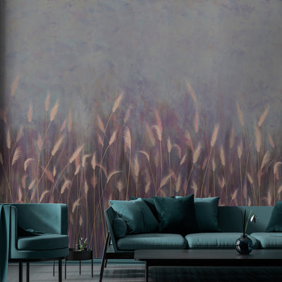 Swaying Wheat Field Wall Mural, Purple Windy Wheat Wallpaper, Large Nature Custom Size Wall Covering, Non-Woven, Non-Pasted, Removable, Washable - Walloro High End Wallcoverings & More