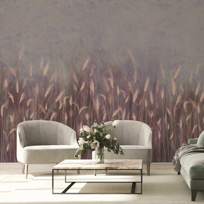 Swaying Wheat Field Wall Mural, Purple Windy Wheat Wallpaper, Large Nature Custom Size Wall Covering, Non-Woven, Non-Pasted, Removable, Washable - Walloro High End Wallcoverings & More