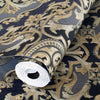 Timeless Design 3D Embossed Damask Wallpaper, Dark Blue, Gold Luxury Velvet Feeling Wallcovering, Large 114 sq ft Roll - Walloro High End Wallcoverings & More