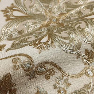 Timeless Design 3D Embossed Damask Wallpaper, Gold, Cream Luxury Velvet Feeling Wallcovering, Large 114 sq ft Roll - Walloro High End Wallcoverings & More