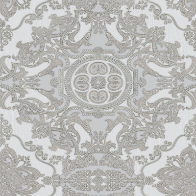 Timeless Design 3D Embossed Damask Wallpaper, Gray, Silver Luxury Velvet Feeling Wallcovering, Large 114 sq ft Roll - Walloro High End Wallcoverings & More