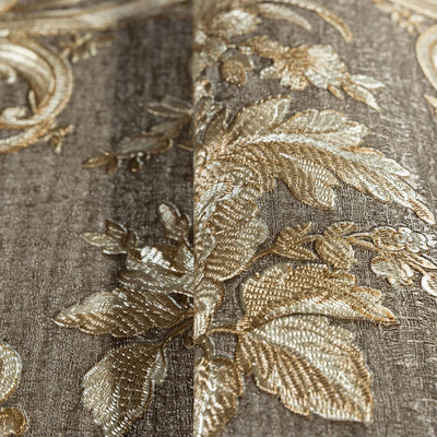 Timeless Velvet Feel Damask Embossed Wallpaper, Brown, Gold 3D Textured, Flocked, Washable, Luxury Wall Decoration - Walloro High End Wallcoverings & More