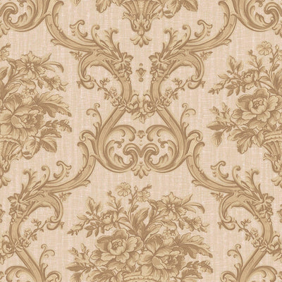 Timeless Velvet Feel Damask Embossed Wallpaper, Gold 3D Textured, Flocked, Washable, Luxury Wall Decoration - Walloro High End Wallcoverings & More