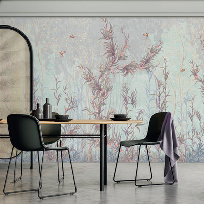 Tree Wall Mural, Light Gray Flowers Blossom Wallpaper, Extra Large Oversized Stylish Custom Size Wall Covering, Non-Woven, Non-Adhesive, Modern - Walloro High End Wallcoverings & More