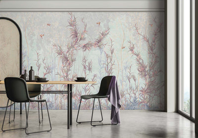 Tree Wall Mural, Light Gray Flowers Blossom Wallpaper, Extra Large Oversized Stylish Custom Size Wall Covering, Non-Woven, Non-Adhesive, Modern - Walloro High End Wallcoverings & More