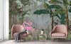 Tropical Forest Wall Mural, Flamingos, Zebra, Animals Wallpaper, Custom Size, Dark Green Oversized Print, Wall Art, Nature Theme, Jungle, Removable - Walloro High End Wallcoverings & More