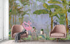 Tropical Forest Wall Mural, Flamingos, Zebra, Animals Wallpaper, Custom Size, Light Green Oversized Print, Wall Art, Nature Theme, Jungle, Removable - Walloro High End Wallcoverings & More