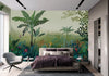 Tropical Theme Wall Mural, Green Nature Birds Palm Tree Leaves Wallpaper, Customized Wall Art, Large Store Shop Wall Paper, Jungle, Forest Theme - Walloro High End Wallcoverings & More