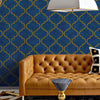 Luxury Blue Moroccan Embossed Wallpaper, Rich Textured Wallcovering, Traditional, Shiny Gold Accent, Extra Large 114 sq ft Roll, Washable - Walloro Luxury 3D Embossed Textured Wallpaper 
