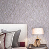 Luxury Embossed Gray Flowered White Wallpaper, Home Wall Decor, Aesthetic Wallpaper, Textured Wallcovering Non-Adhesive and Non-Peel - Walloro Luxury 3D Embossed Textured Wallpaper 