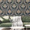 Oriental Damask Deep Embossed Wallpaper, 3D Textured Wallcovering, Traditional, Extra Large 114 sq ft Roll, Stylish Wallpaper, Floral, Blue - Walloro Luxury 3D Embossed Textured Wallpaper 