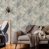 Palm Trees Embossed Wallpaper, Rich Textured Green Leaves Wallcovering, Large 114 sq ft Roll, Washable, Sturdy, Blue Plants Leaves Wallpaper - Walloro Luxury 3D Embossed Textured Wallpaper 