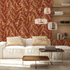Beautiful Leaves Pattern Embossed Wallpaper, Textured Red Orange Wallcovering, Botanic, Plant, Trees, Non-Pasted, Extra Wide 178 sq ft Roll - Walloro Luxury 3D Embossed Textured Wallpaper 