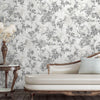 Elegant Floral Chinoiserie Textured Wallpaper, Flowers Wallcovering, Large 178 sq ft Roll, Decorative Wall Paper, Blooms, Black and White - Walloro Luxury 3D Embossed Textured Wallpaper 