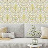 Stylish Damask Deep Embossed Wallpaper, Rich Textured Wallcovering, Large 178 sq ft Roll, Washable, Sturdy, Luxury Colorful, Yellow White - Walloro Luxury 3D Embossed Textured Wallpaper 