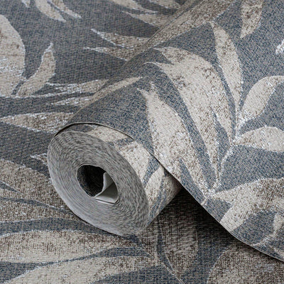 Washed Blue Leaf Wallpaper, Textured Faded Tree Leaves Wallcovering, Non-Pasted - Walloro High End Wallcoverings & More